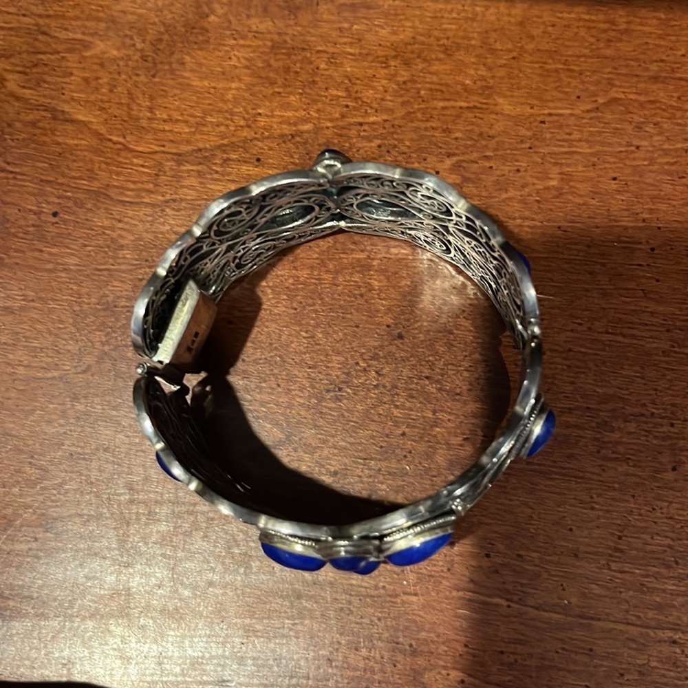 QVC Artisan Crafted Sterling Silver Lapis Filigree Bangle Bracelet - Picture 7 of 10
